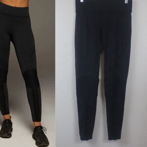 MICHI Black Moonwalk Lace Up Moto High Rise Activewear Gym 7/8 Legging Size: L